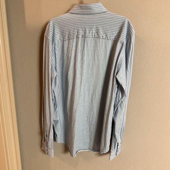 Butter Cloth Button Up Shirt Icy Cotton Blue Striped Long Sleeve Stretch Medium - Picture 3 of 5